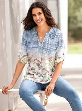 Bluse in hortensie-bleu-bedruckt