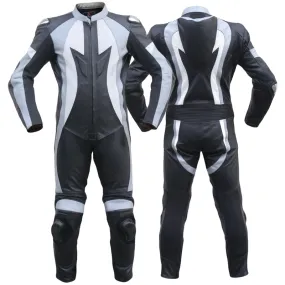 Einteiler Motorradkombi Motorrad Lederkombi aus Kalbsleder echtleder Kombi Schwarz/Grau