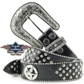 Ledergürtel für Damen - Concho Stone, Schwarz